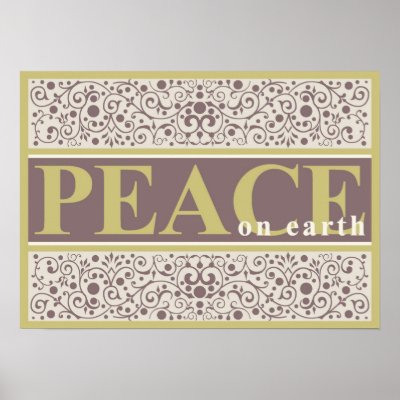 Peace on Earth Ornate Gold Purple Cream Christmas posters