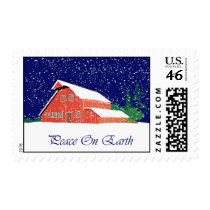 Peace On Earth Snowy Barn postage by freespiritdesigns Peace On Earth Snowy Barn postage