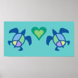 Peace Sea Turtle Hearts Poster