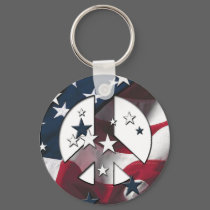 Peace Sign American Stars & Stripes Flag keychains