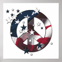 Peace Sign American Stars & Stripes Flag Print
