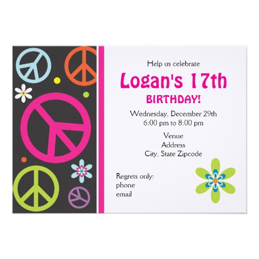 Peace Sign Birthday Invitation - Teen