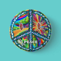 PEACE sign button with happy face eyes