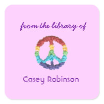 Peace sign custom bookplates - pink stickers
