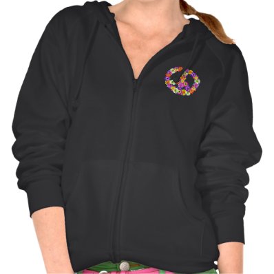 Peace Sign Floral Cutout Hoodies