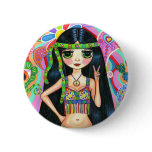 Peace Sign Hippie Girl Button Peace Sign Hippie Girl Button