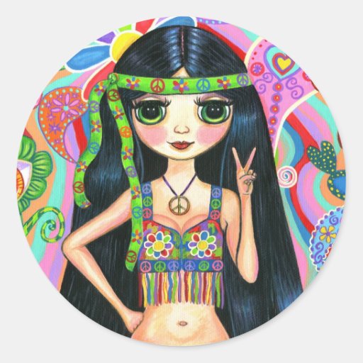 Peace Sign Hippie Girl Sticker Zazzle 