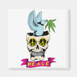Peace Sign Skull / Dove ~ 60s Hippie Love Refrigerator Magnet