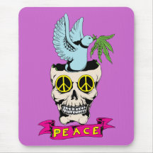 Peace Sign Skull / Dove ~ 60s Hippie Love Mousepad