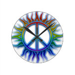"Peace Sign Sun" Rainbow colored peace sign symbol Round Wallclock