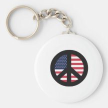 Peace Sign With American Flag Keychain