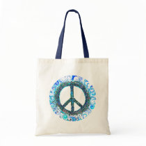 Peace Sign With Blue Waves bags