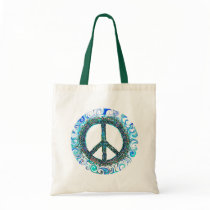 Peace Sign With Blue Waves Canvas Bags