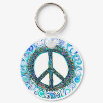 Peace Sign With Blue Waves keychains by makelovenotwar Peace Sign With Blue Waves keychains