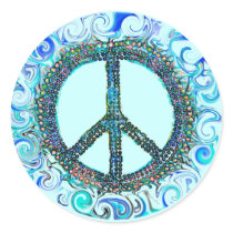 Peace Sign With Blue Waves stickers by makelovenotwar Peace Sign With Blue Waves stickers