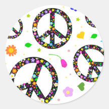 Peace Signs & Flowers Round Sticker