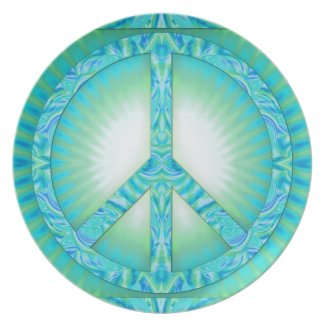 Peace Symbol Blue-Greens Party Plate