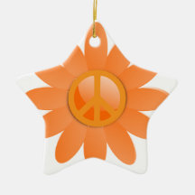 Peace Symbol Flower - Cantelope Orange Christmas Ornaments