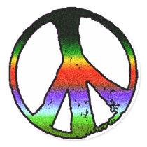 Peace Symbol in Rainbow Glitter Round Sticker