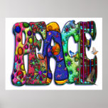 Peace Word Art Birds and Butterflies Posters