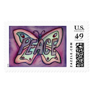 Peace Word Purple Butterfly Custom Postage Stamps