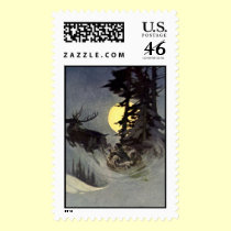 Peaceful Christmas eve with full moon stamps
