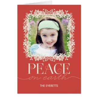 Peaceful Floral Holiday Photo Greeting Card Salmon