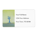 Peaceful landscape art hovering tree painting label