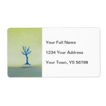 Peaceful landscape art hovering tree painting labels