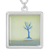 Peaceful landscape art hovering tree painting necklaces