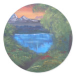 Peaceful Mountain Sunset Round Stickers