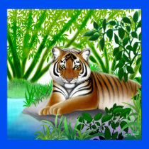 Peaceful Tiger in Bamboo Forest