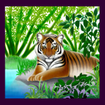 Peaceful Tiger in Bamboo Forest posters by twopurringcats Peaceful Tiger in Bamboo Forest posters