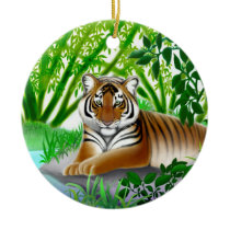 Peaceful Tiger in Bamboo Jungle Ornament