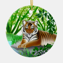 Peaceful Tiger in Bamboo Jungle Ornament