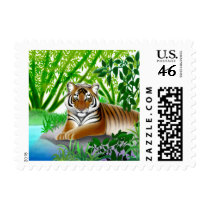 Peaceful Tiger in Bamboo Jungle Postage