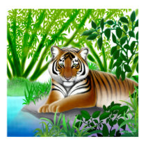 Peaceful Tiger in Bamboo Jungle Poster posters by twopurringcats Peaceful Tiger in Bamboo Jungle Poster posters