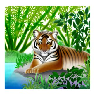 Peaceful Tiger in Bamboo Jungle Poster print