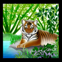 Peaceful Tiger in Bamboo Jungle Poster posters