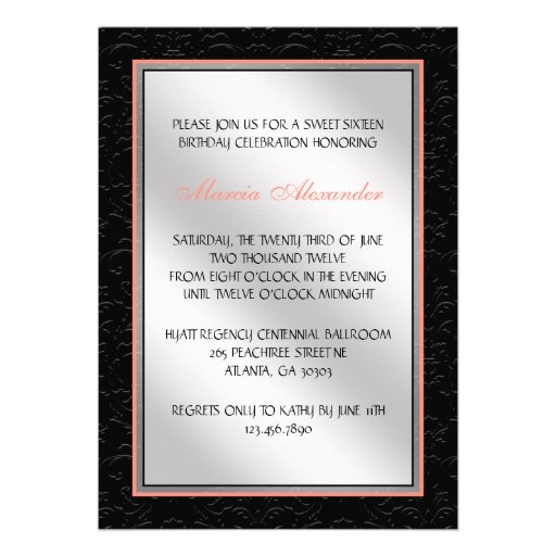 Peach and Black Floral Damask Diamond Heart Personalized Announcement