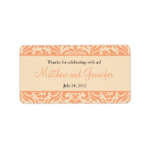 Peach and Cream Damask Wedding Favor Labels