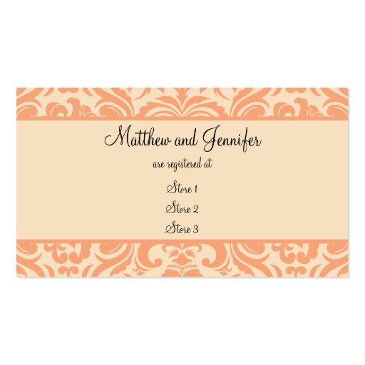 Peach and Cream Damask Wedding Gift Registry Cards Business Card (back side)