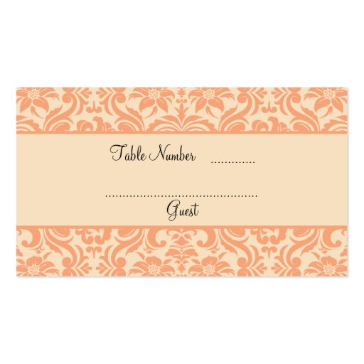 Peach and Cream Damask Wedding Table Place Cards Business Card Template (front side)