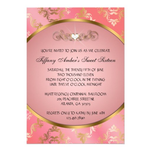 Peach and Gold Damask Photo Invite