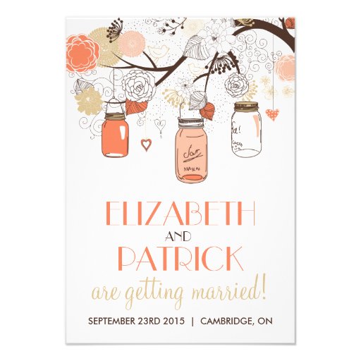 Peach and Gold Mason Jars Spring Flowers RSVP Card