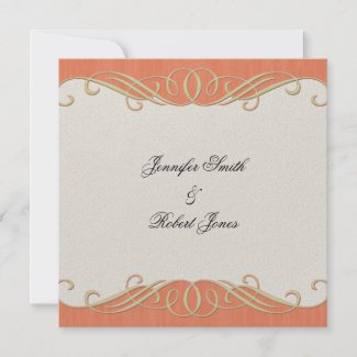Peach and Sage Elegant Scroll Wedding invitation