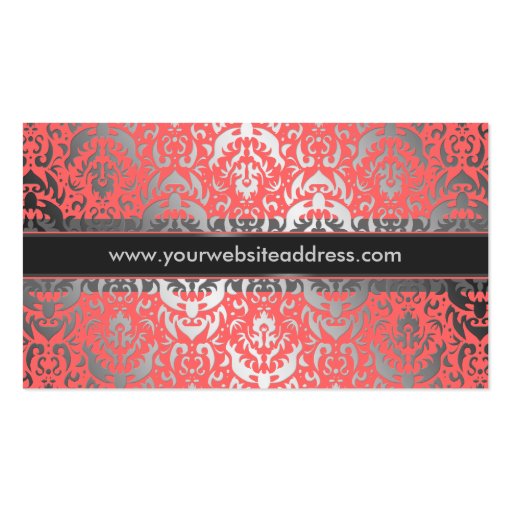 Peach and Silver Elegant Damask Pattern Business Card Templates (back side)