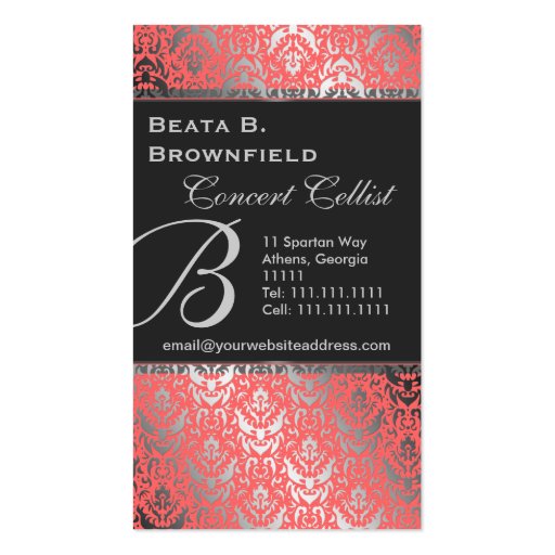 Peach and Silver Elegant Damask Pattern Business Card Templates