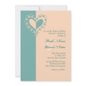 Peach and Teal Heart Wedding Invitation invitation