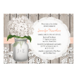 Peach and White Hydrangea Mason Jar Bridal Shower Cards